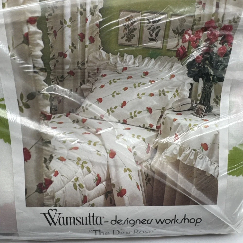 Wamsutta Christian Dior Rose QUEEN Flat Sheet Vtg 70s Floral‎ Print USA Percale